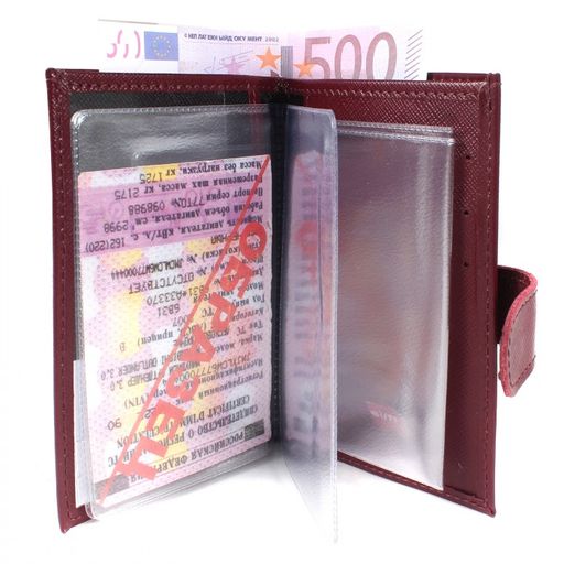 Обложка для автодокументов Premier-О-179 натуральная кожа (с хляст, 4внут карм, двойн стенка) бордо сафьян (582) 205327  фото 3