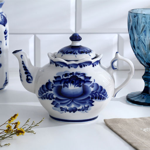 Заварочный чайник фарфор «Хуторок», h=13.5 см, гжель