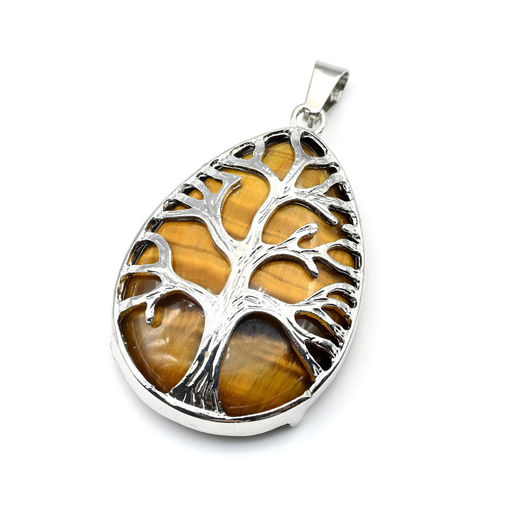 Кулон Дерево на капле 25*36мм с тигровым глазом