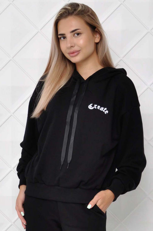 Арт. 1596 Худи женское с капюшоном 44-52 (5 шт) Цвет:черный