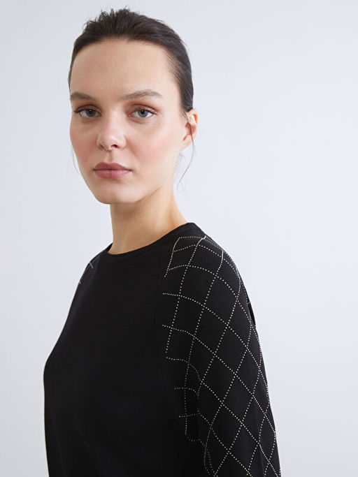 Bisiklet Yaka Ta?l? Kad?n Triko Kazak