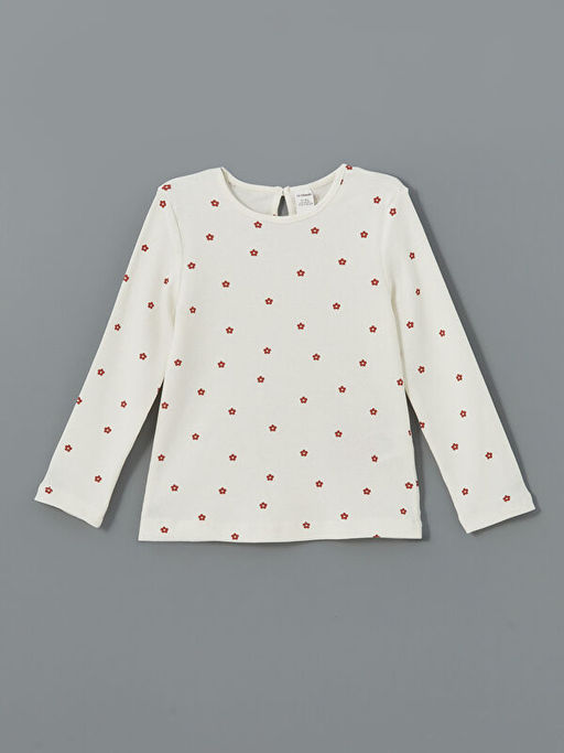 Bask?l? Pamuklu K?z ?ocuk Ti??rt