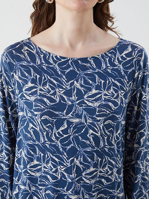 Bisiklet Yaka Desenli K?sa Kollu Kad?n Bluz