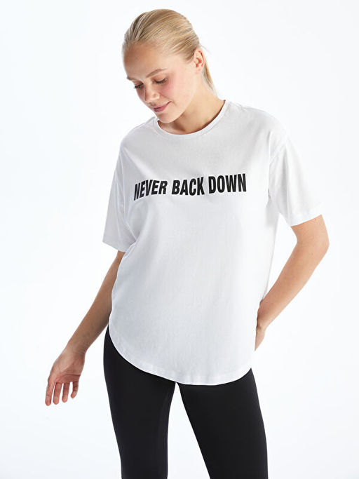 Bisiklet Yaka Bask?l? Kad?n Spor Ti??rt