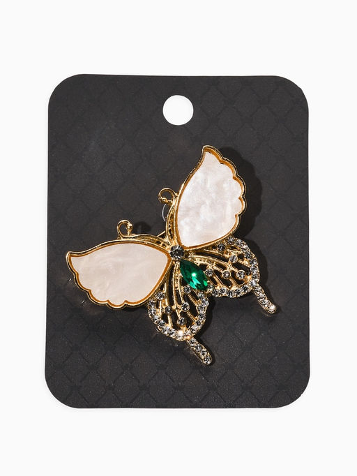 Цена за 2 шт. Брошь «Бабочка», белая в золоте