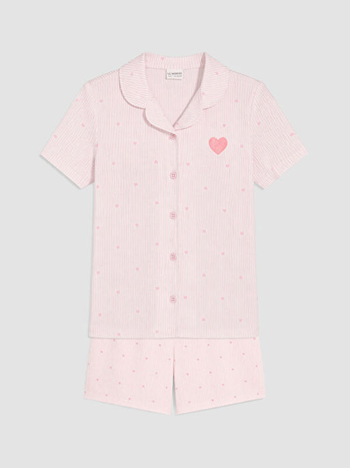 G?mlek Yaka K?z ?ocuk ?ortlu Pijama Tak?m?