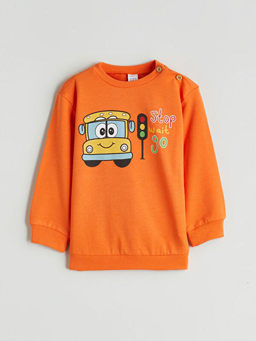 Bask?l? Erkek Bebek Sweatshirt ve E?ofman Alt 2li