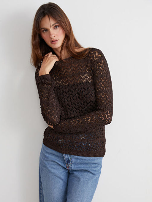 Kay?k Yaka Ajurlu Kad?n Triko Kazak