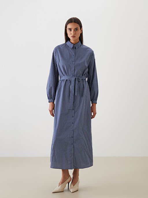 Ku?akl? ?izgili G?mlek Elbise