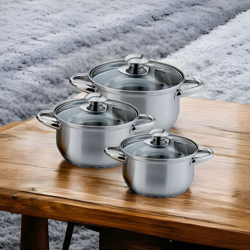 Набор посуды нерж. "Kelli" 3 пр со стекл. крышками, арт. KL-4201