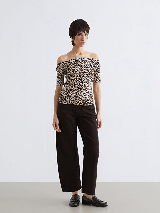 Kay?k Yaka Leopar Desenli Bluz