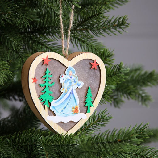 Ёлочная игрушка Сердце со Снегурочкой, 11х2.5x10.5 см, 1 LED, от батареек, свечение тёплое белое - Luazon lighting фото 2