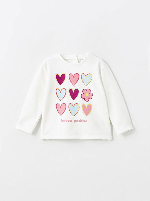 Bisiklet Yaka Bask?l? K?z Bebek Sweatshirt
