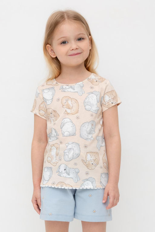 Crockid _ КР 302747/песчаный,зайчики и ромашки к563 фуфайка (футболка) для дев  фото 11