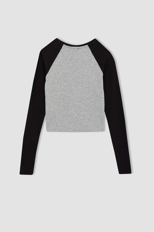 Облегающая футболка Cool Blink с круглым вырезом и длинными рукавами в рубчик - Defacto фото 10