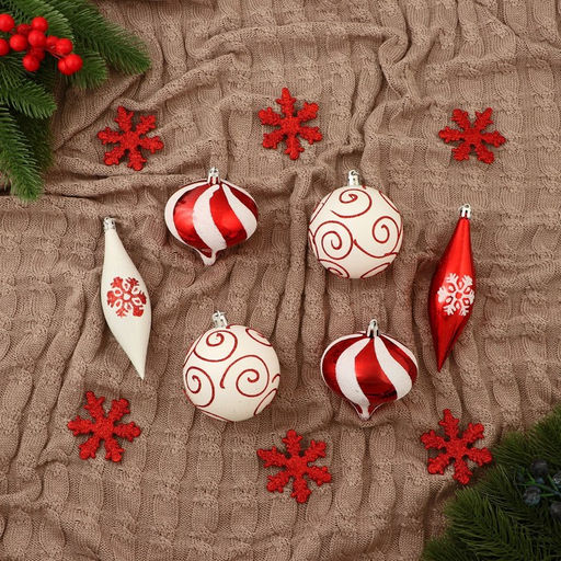 Ёлочные игрушки Морозный день, новогодние, набор 22 шт., узоры, красно-белый