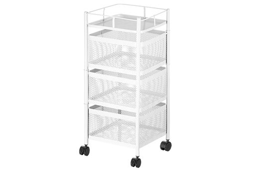 Этажерка 3-х ярусная 27*27*64 см Белая с выдвижными корзинами, на колесиках, металлическая - Elan gallery фото 5