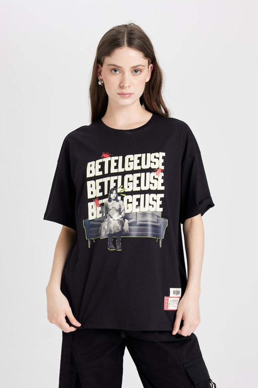 Cool Beetlejuice Oversize-футболка с широким кроем и круглым вырезом с короткими рукавами и принтом - Defacto фото 5