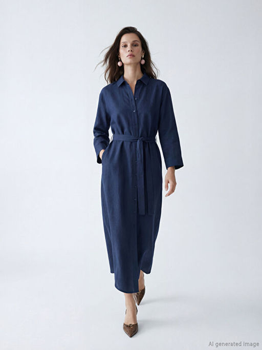 Ku?akl? Keten Kar???ml? G?mlek Elbise