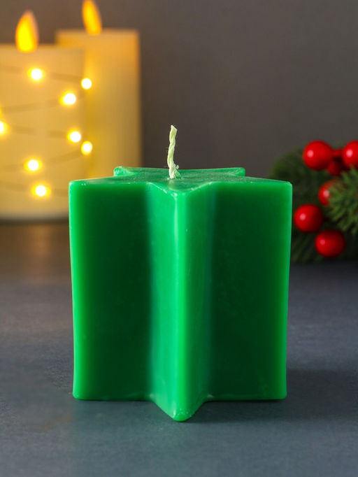 Свеча декоративная «Большая звезда», 75×75×75 мм, зелёная