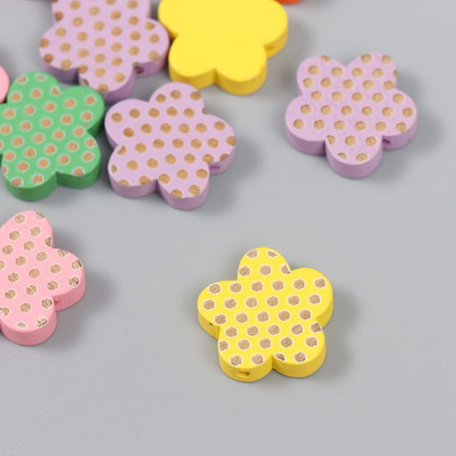 Цена за 10 шт. Бусина для творчества дерево Яркий цветочек в золотой горох, 1.9?2?0.5 см, МИКС