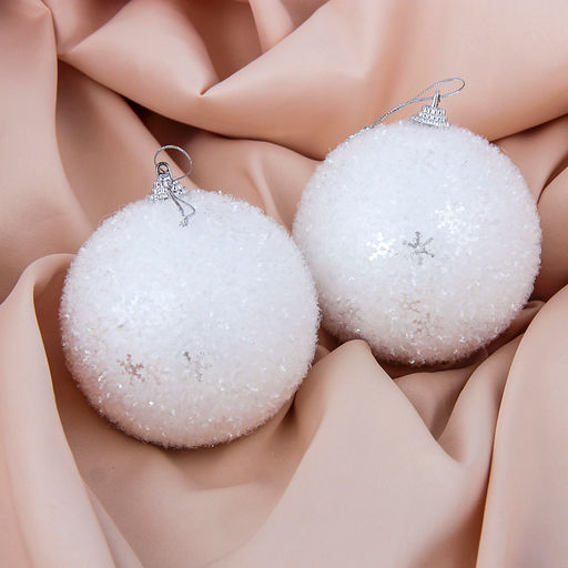 Ёлочные игрушки Снежный блеск, шары новогодние, d=9 см, набор 2 шт., белый