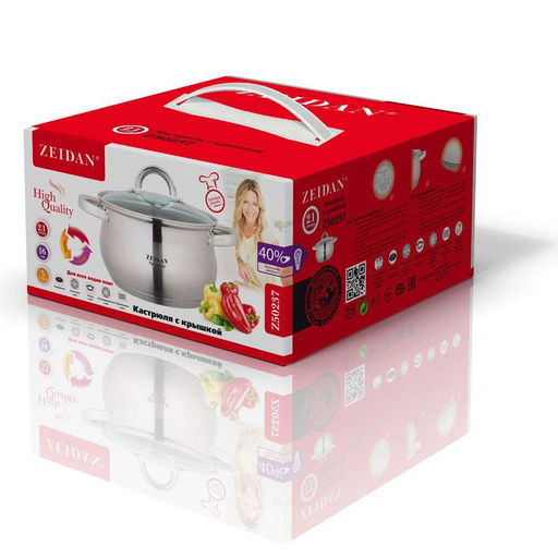 Кастрюля нерж. 2,1 л. (16см) ZEIDAN со стек.крышкой, 5-ти капс.дно арт. Z-50237