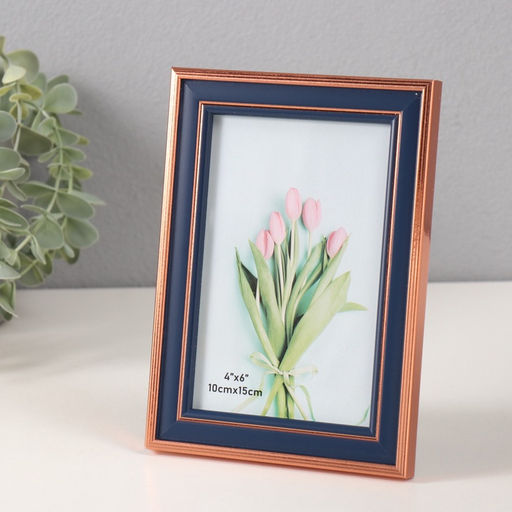 Фоторамка 10×15 см «т. синяя с медной обводкой», пластик, 1.4×13×18 см