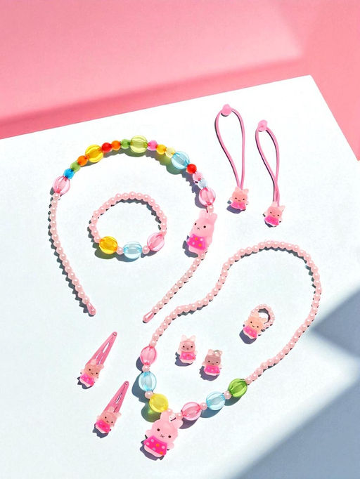 Набор детских украшений Выбражулька «Зайчики», 9 предметов: ободок, 2 резинки, 2 заколки, клипсы, кулон, браслет, кольцо, МИКС