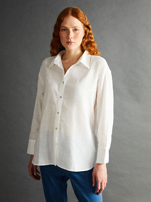 D?z Uzun Kollu Oversize Kad?n G?mlek