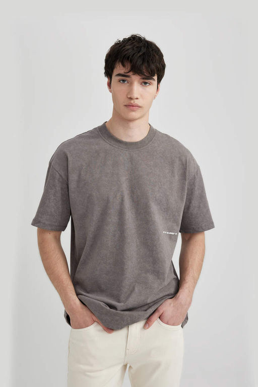 Футболка свободного покроя с круглым вырезом и короткими рукавами с принтом - Defacto фото 4