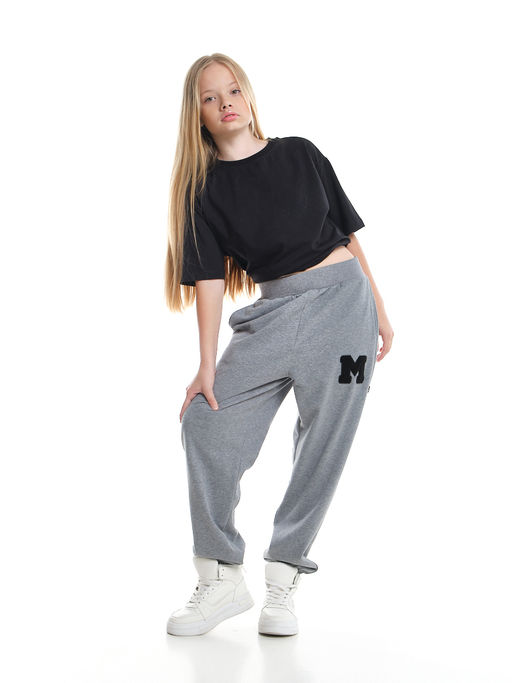 Брюки спортивные с эмблемой 22-7611 светло-серый меланж - Mini maxi фото 19