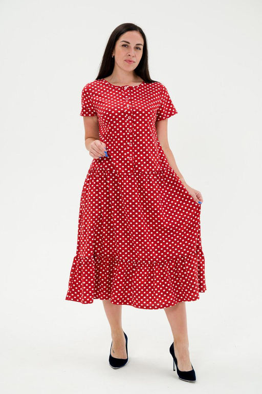 Платье женское из кулирки Кармелита горошек красный - Амадэль фото 4