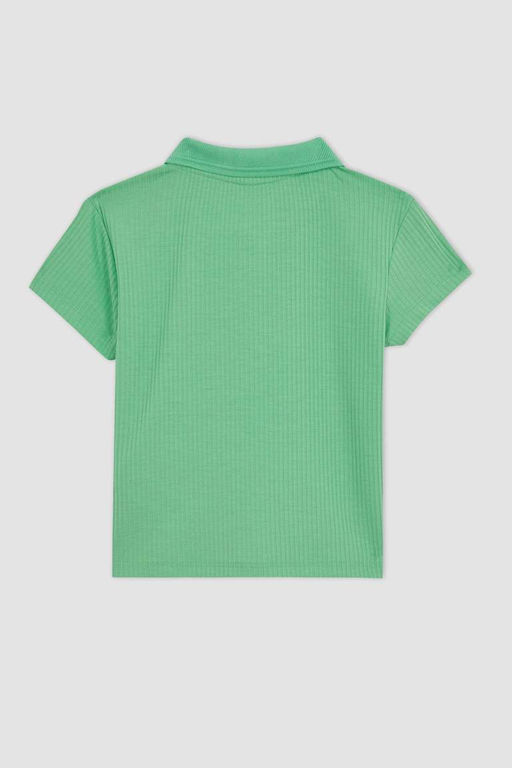 Облегающая футболка-поло в рубчик с короткими рукавами для девочек - Defacto фото 9