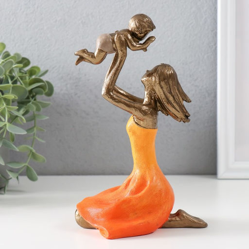 Фигурка полистоун Мама играет с ребенком, бронза, оранжевый, 12?9.5?19 см