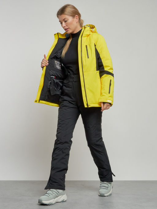 Горнолыжная куртка женская зимняя желтого цвета 3105J - Chunmai фото 11