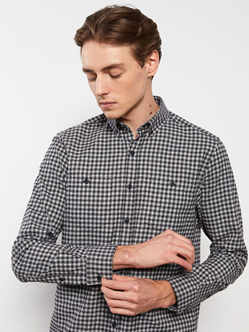 Regular Fit Uzun Kollu Ekose Gabardin Erkek G?mlek