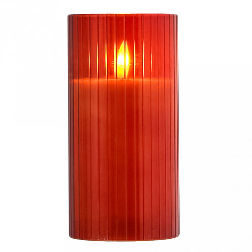 Свеча в цветной колбе, восковая, светодиодная на батарейках д7,5см h15,2см, свет теплый, с мерцанием, колба стекло, цвет терракотовый, питание от 2-х батареек АА (в комплект не входят), в коробке (Китай)