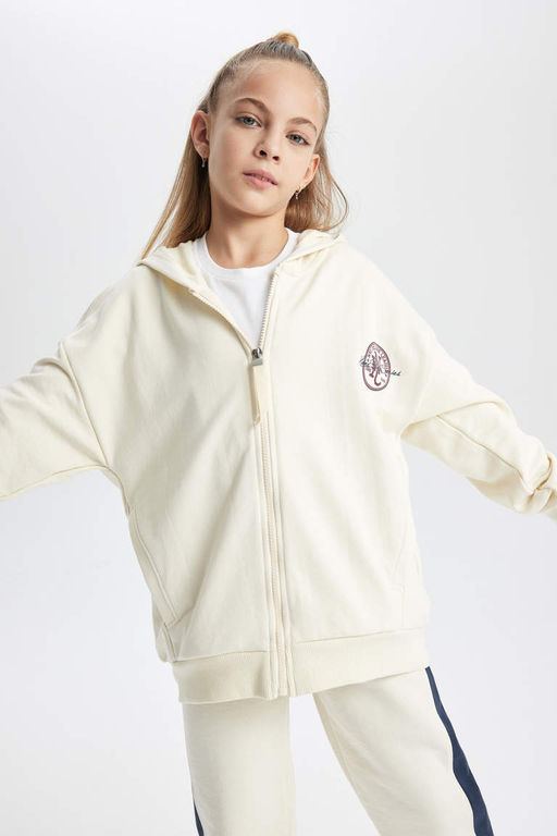 Толстый, мягкий кардиган для девочек с капюшоном на спине и принтом внутри - Defacto фото 5