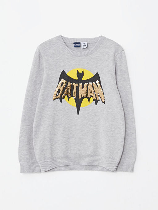 Bisiklet Yaka Batman Desenli ?ift Y?nl? Payetli Uzun Kollu Erkek ?ocuk Triko Kazak - Waikiki фото 2