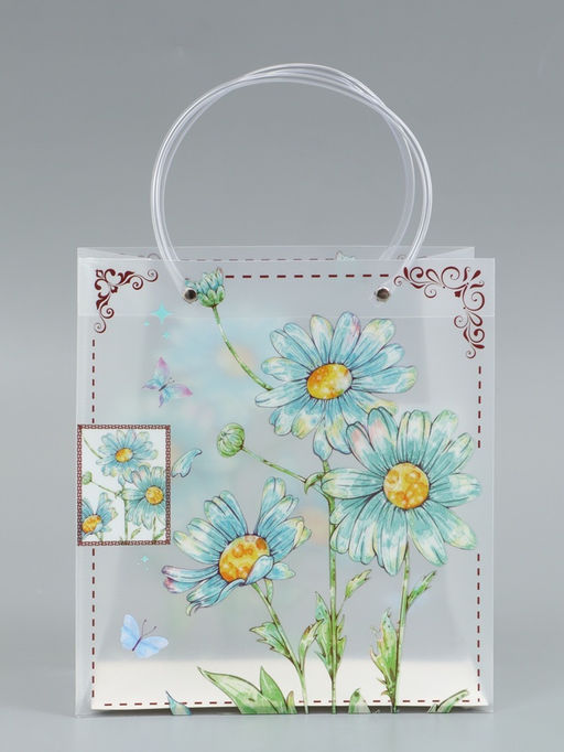 Пакет подарочный прозрачный, "Ромашки-васельки", 22 х 10 х 24 см