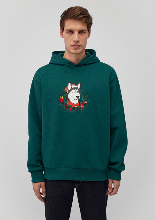 Y?lbas? Kopek Bask?l? Yesil Sweatshirt - Mavi фото 3