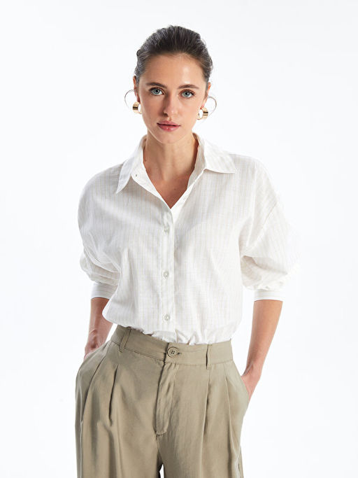 ?izgili Uzun Kollu Oversize Kad?n G?mlek