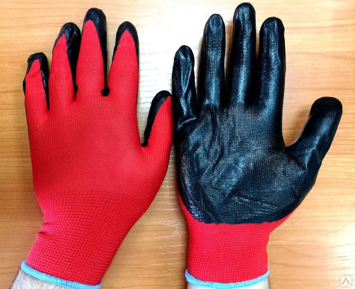Перчатки нейлоновые с нитриловым покрытием "ЛЮКС" красно/черные (1уп/12шт)