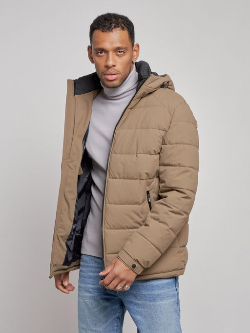 Куртка спортивная мужская зимняя с капюшоном коричневого цвета 8357K - Wonderrman фото 9