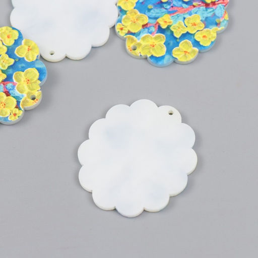 Цена за 4 шт. Декор для творчества акрил Жёлтые цветы на голубом, 0.2?3.5?3.9 см