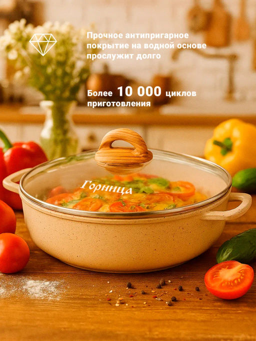 Жаровня 280/70мм 3,5л. Гармония ОНИКС лит/руч. с кр. (п/у), ж2832он - Горница фото 12