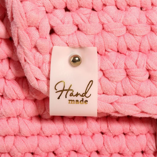 Бирка с кнопкой Hand made, 7×2 см, 10 шт., цвет золотой, белый