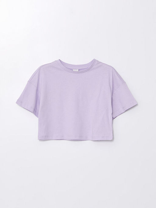 Bisiklet Yaka Basic K?sa Kollu K?z ?ocuk Crop Ti??rt