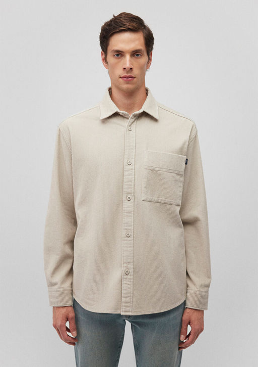 Bej Kadife Gomlek - Mavi фото 3